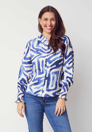 I SAY Ane Smock Shirt Shirts N21 Blue Graphical