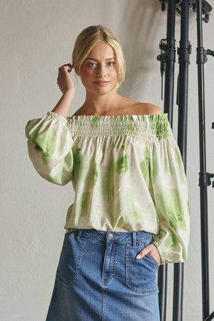 I SAY Ane Stretch Blouse Blouses N27 Green Watercolor