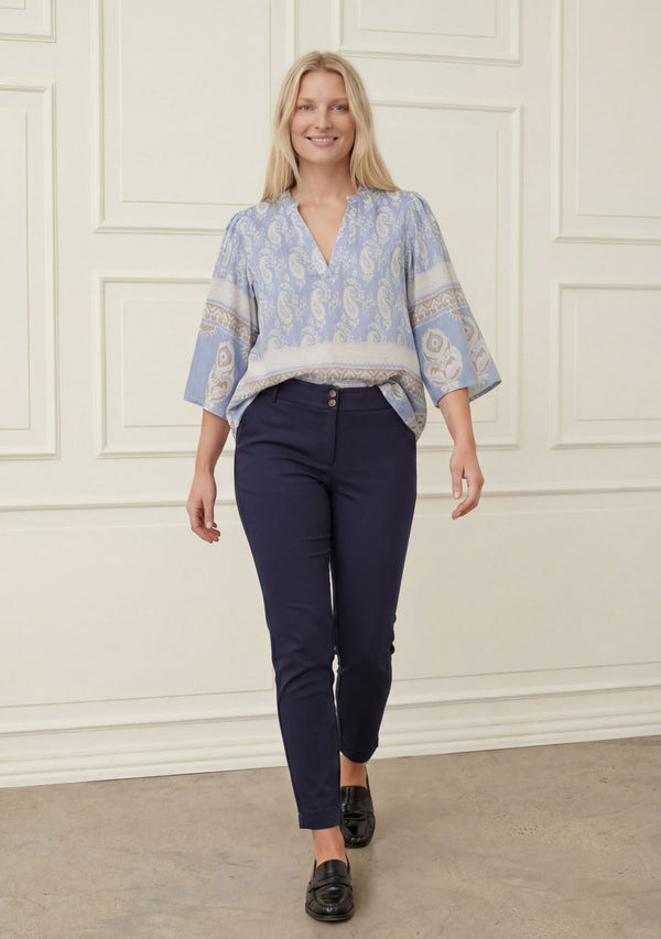 I SAY Ane s/s Blouse Blouses D88 Light Blue Border Paisley