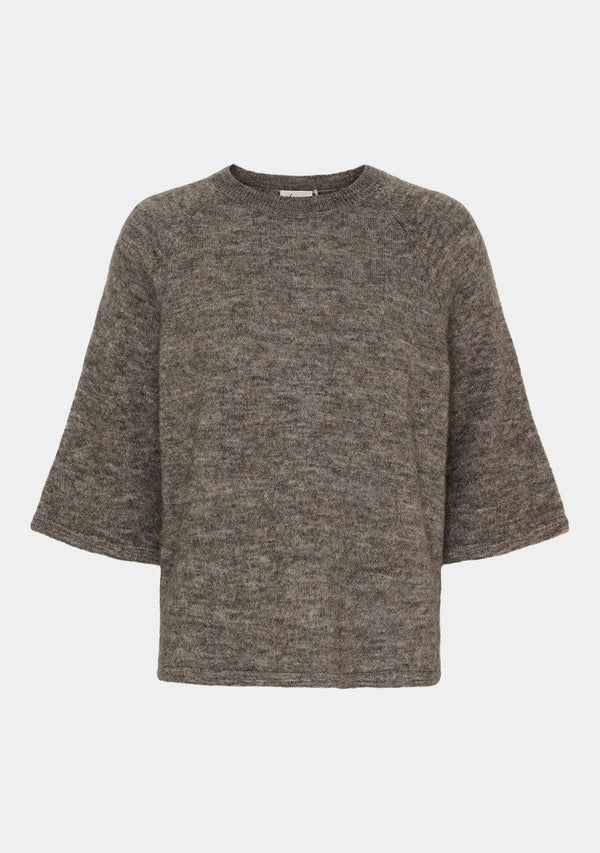 I SAY Anna 3/4 Sleeve Pullover Knitwear 361 Taupe Melange