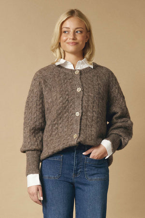 I SAY Anna Cable Cardigan Knitwear 361 Taupe Melange