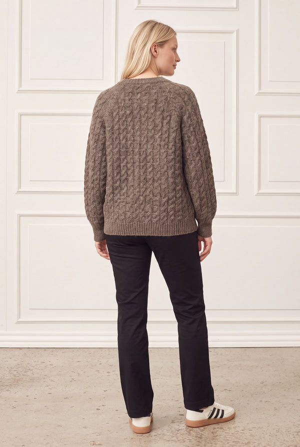 I SAY Anna Cable Cardigan Knitwear 361 Taupe Melange