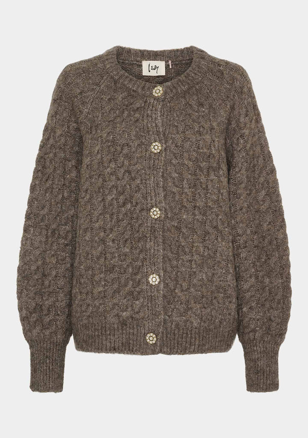 I SAY Anna Cable Cardigan Knitwear 361 Taupe Melange
