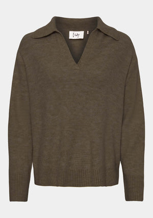 I SAY Anna Colar Knit Knitwear 890 Khaki Melange