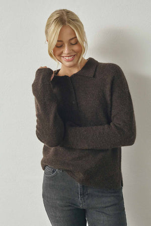 I SAY Anna Colar Pullover Knitwear 357 Dark Brown Melange