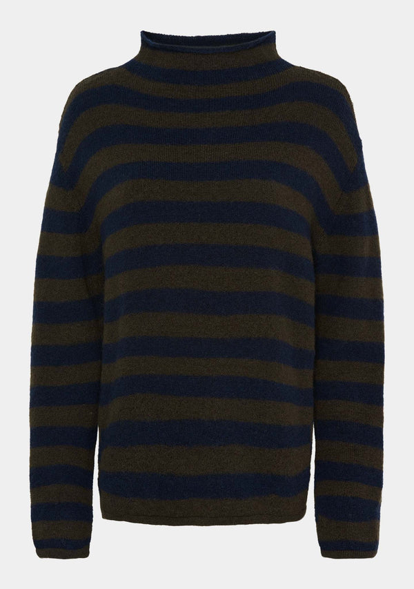 I SAY Anna Highneck Pullover Knitwear M05 Brown/Navy Stripe