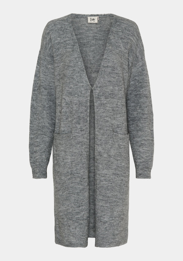 I SAY Anna Long Cardigan Knitwear 947 Grey Melange