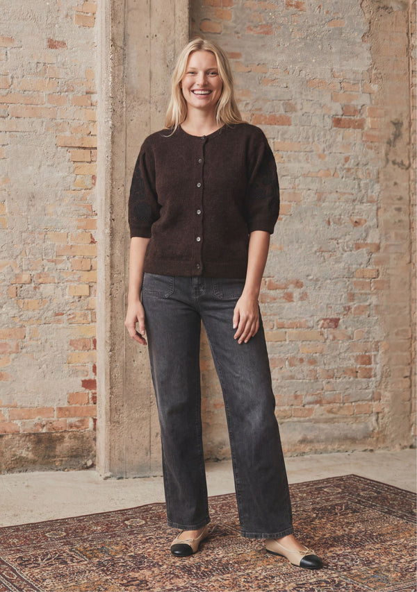 I SAY Anna s/s Cardigan Knitwear 357 Dark Brown Melange