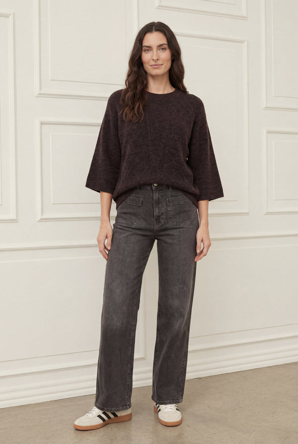 I SAY Anna s/s Pullover Knitwear 357 Dark Brown Melange