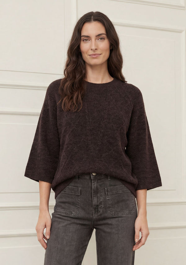 I SAY Anna s/s Pullover Knitwear 357 Dark Brown Melange