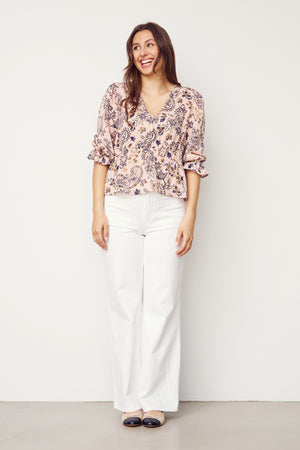 I SAY Bitten Waistband Blouse Blouses M94 Rose Floral