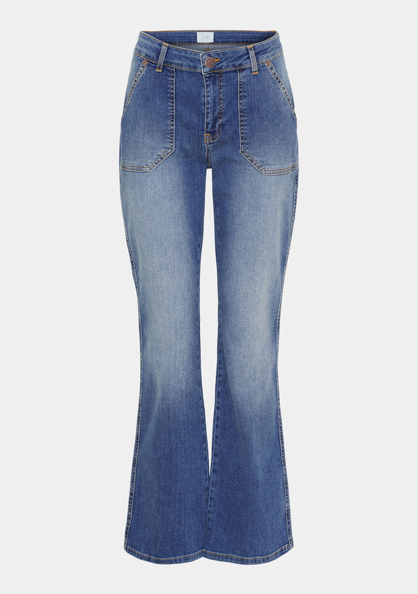 I SAY Como Long Flare Jeans Pants 606 Mid Denim