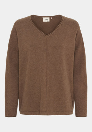 I SAY Frigga V-Neck Knitwear 372 Golden Brown Melange