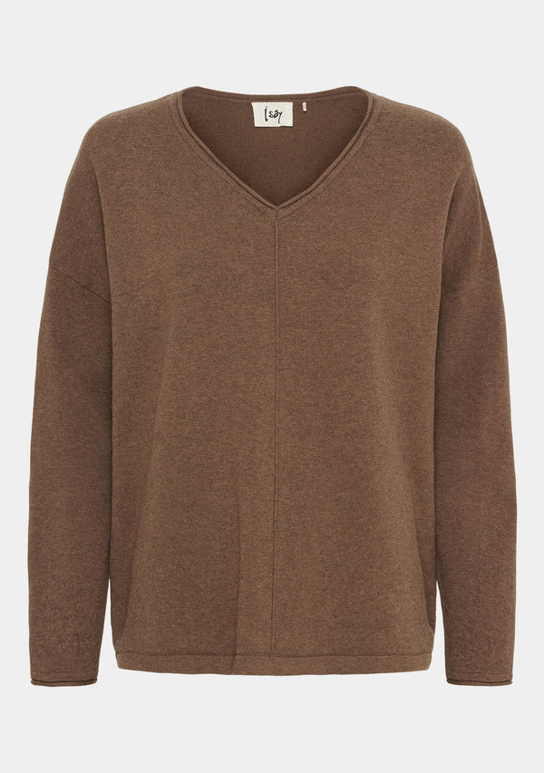 I SAY Frigga V-Neck Knitwear 372 Golden Brown Melange
