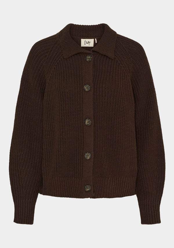 I SAY Gunda Colar Cardigan Knitwear 356 Dark brown