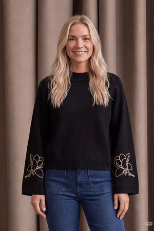 I SAY Gwen Deco Pullover Knitwear M41 Black w/Cream