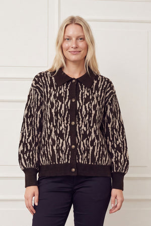 I SAY Joa Pattern Cardigan Knitwear N51 Brown Flow