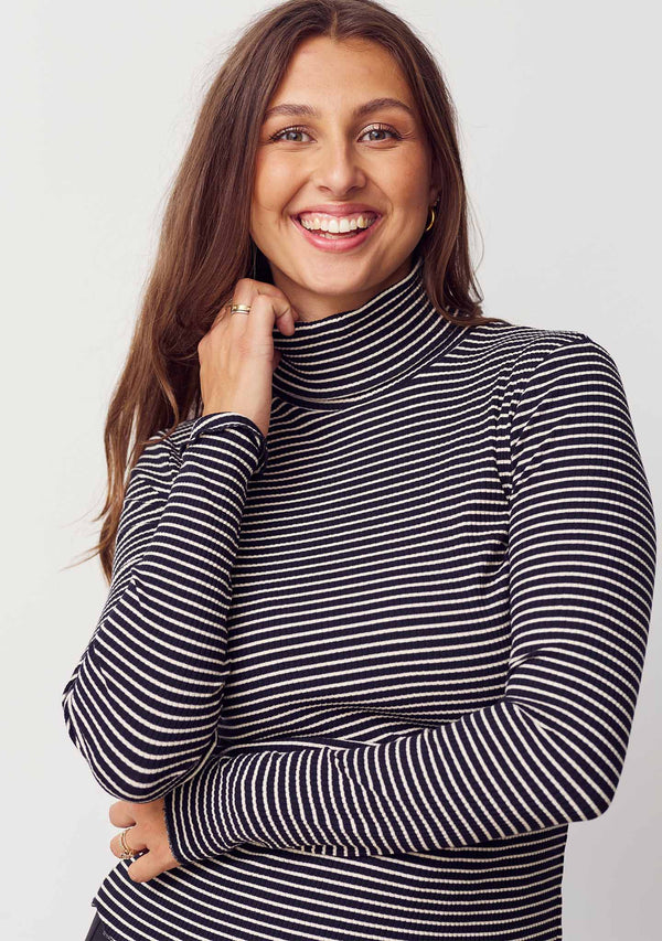 I SAY Karla Rollneck Blouse Blouses M41 Black w/Cream