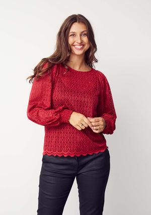 I SAY Katty Lace Blouse Blouses 440 Warm Red