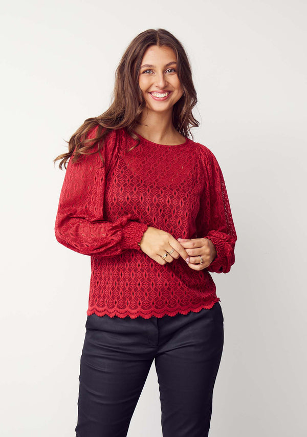 I SAY Katty Lace Blouse Blouses 440 Warm Red