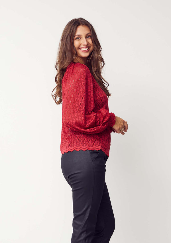 I SAY Katty Lace Blouse Blouses 440 Warm Red