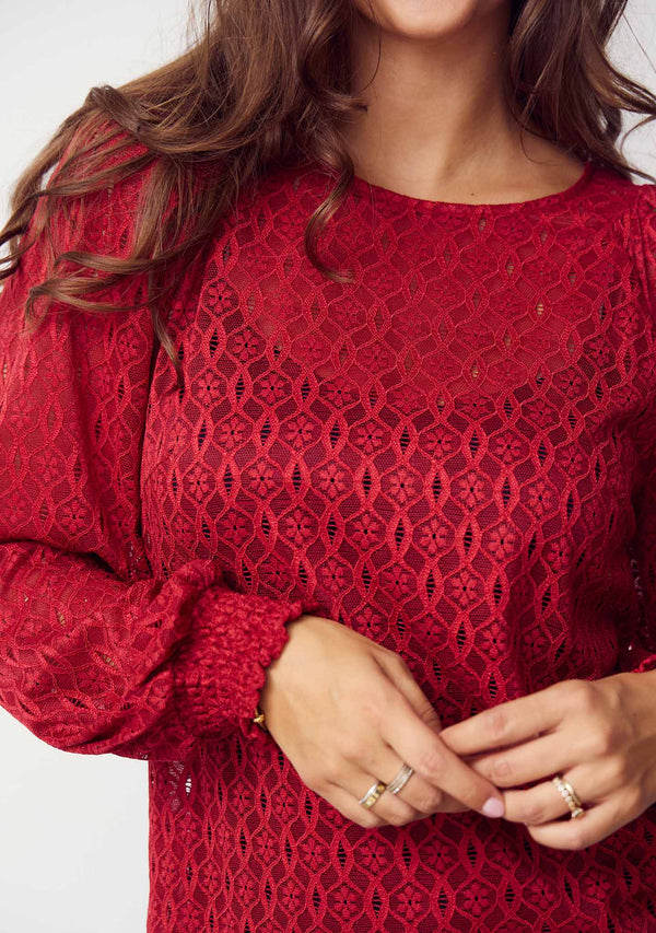 I SAY Katty Lace Blouse Blouses 440 Warm Red