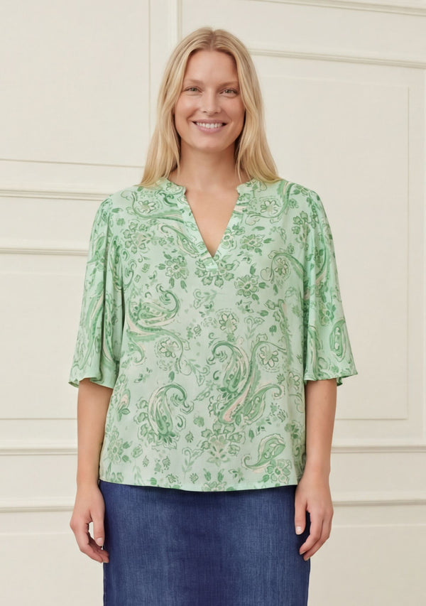 I SAY Melba s/s Blouse Blouses N34 Fresh Green Paisley