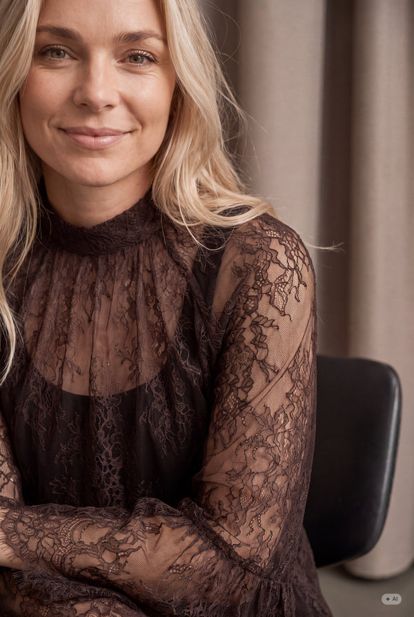 I SAY Nicole Lace Blouse Blouses 356 Dark brown