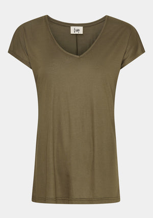 I SAY Nugga V-Neck T-Shirt Basics 885 Khaki