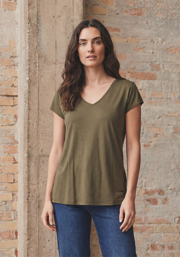 I SAY Nugga V-Neck T-Shirt Basics 885 Khaki