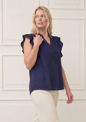 I SAY Pearl Flounce Top Tops 640 Navy