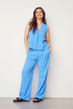 I SAY Pearl V-Neck Top Tops 645 Skyblue