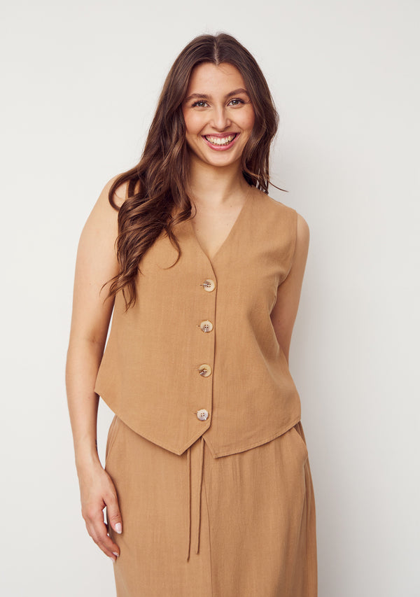 I SAY Pearl Waistcoat Vest 321 Luxury Camel