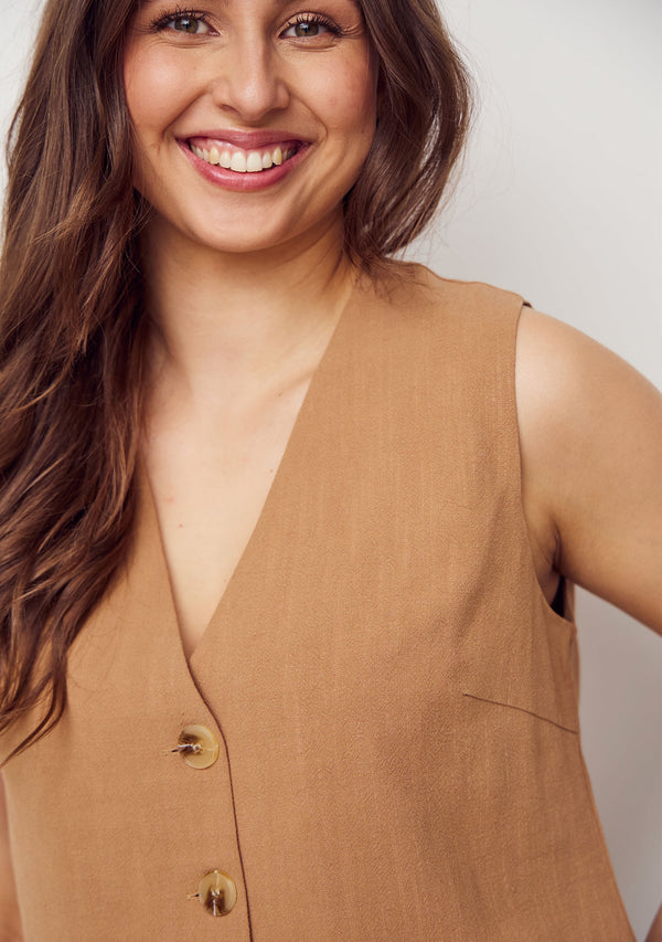 I SAY Pearl Waistcoat Vest 321 Luxury Camel