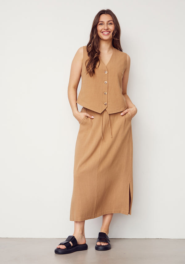 I SAY Pearl Waistcoat Vest 321 Luxury Camel