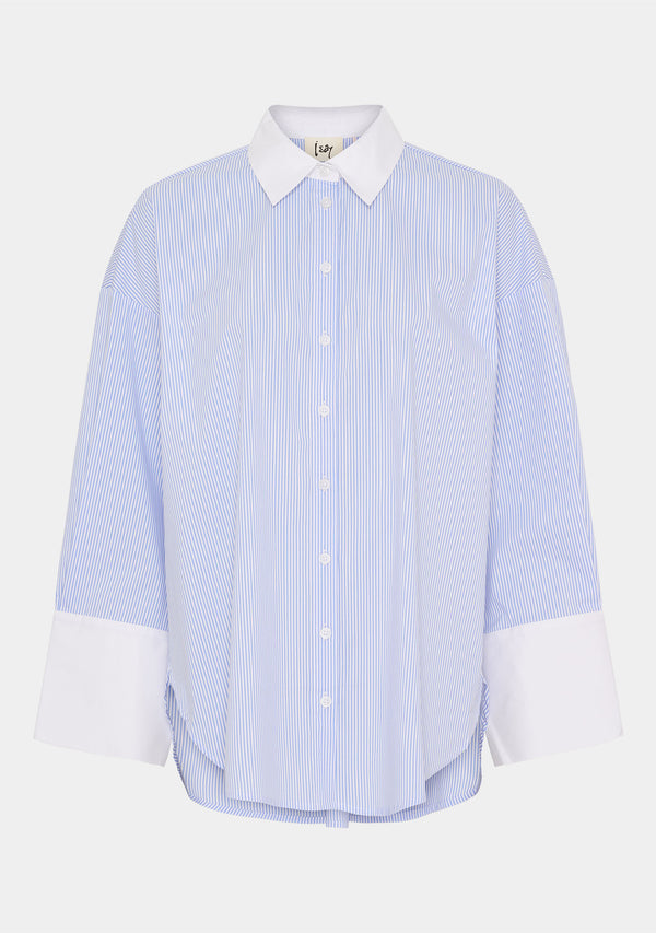 I SAY Sigga Contrast Shirt Shirts B84 Light Blue Stripe