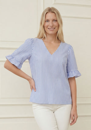 I SAY Sigga Flounce Blouse Blouses N38 Light Blue/White Stripe