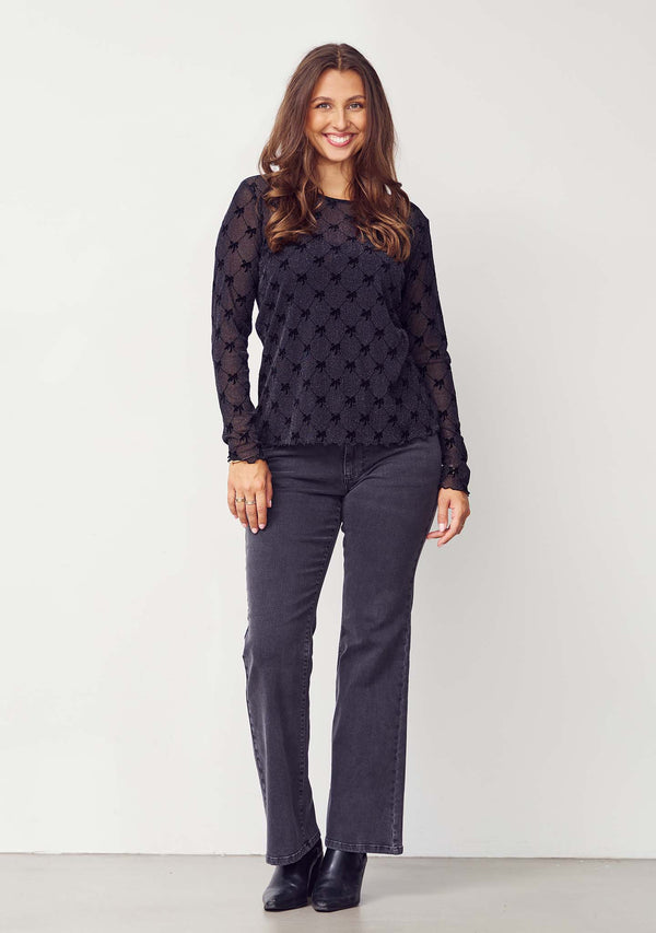 I SAY Verona Flare Jeans Pants 958 Dark Grey Wash