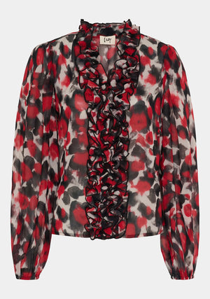 I SAY Vibse Ruffle Blouse Blouses H89 Red Abstraction