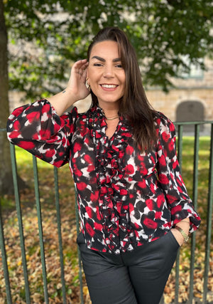 I SAY Vibse Ruffle Blouse Blouses H89 Red Abstraction