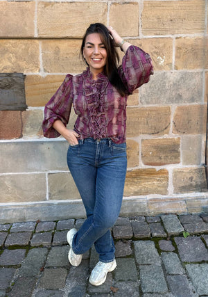 I SAY Vibse Ruffle Blouse Blouses N04 Potato/Cerise Flow