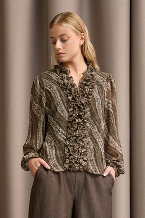 I SAY Vibse Ruffle Blouse Blouses N65 Khaki Magic