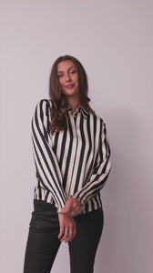 I SAY Melba Printed Blouse Blouses M27 Black/Cream Stripe